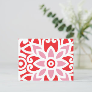 Carte Postale un motif rouge et blanc avec une fleur