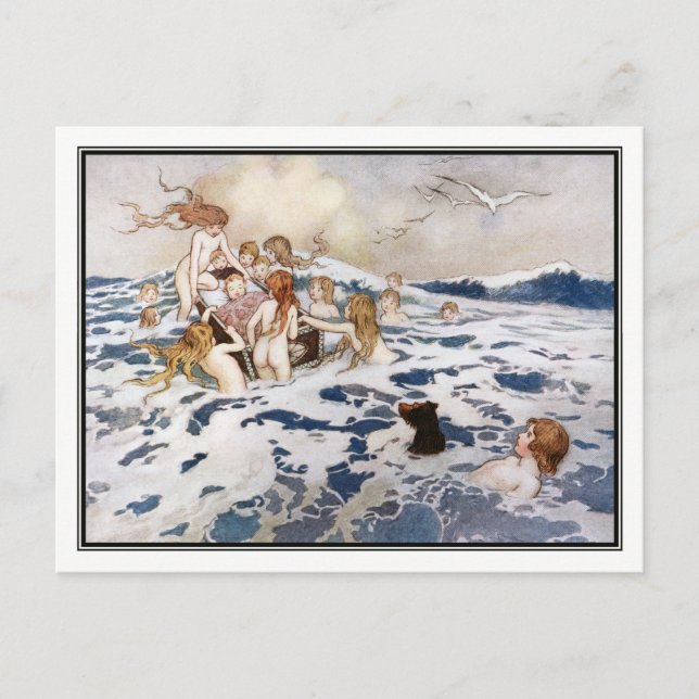 Carte Postale Un nouveau bébé aquatique par Warwick Goble (Devant)