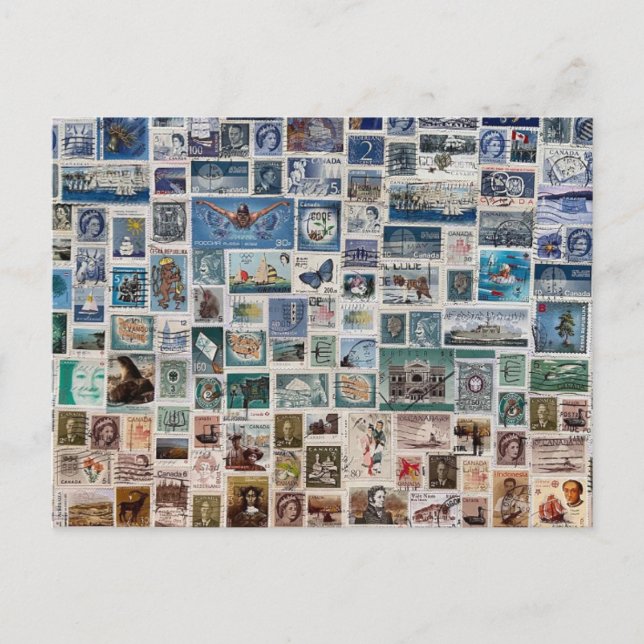 Carte Postale Un océan de timbres - Collection de timbres Collag (Devant)