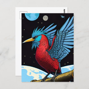 Carte Postale Un oiseau avec un bâton dans l'espace