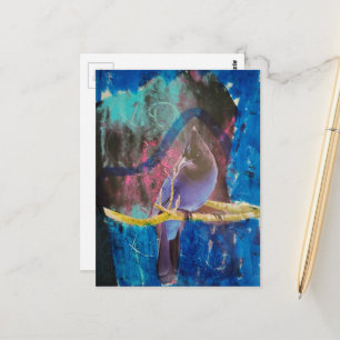 Carte Postale Un oiseau qui est bleu Collage en techniques mixte