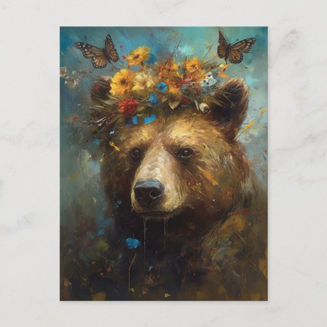 Carte Postale Un Ours à couronne florale (Devant)