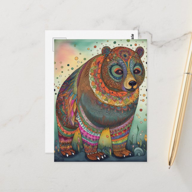 Carte Postale Un Ours Coloré (Devant/Arrière en situation)