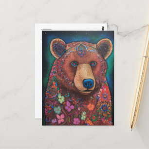 Carte Postale Un Ours Floral Coloré