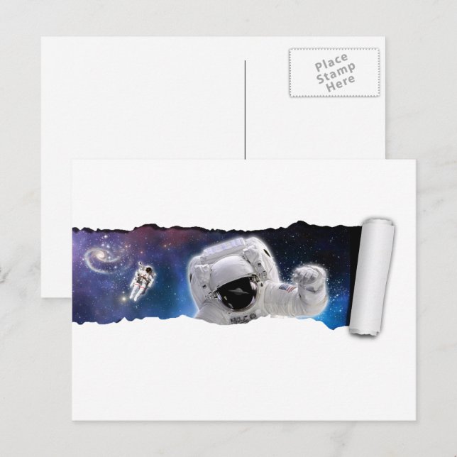 Carte Postale Un OVNI dans l'espace - Rencontre des Aliens astro (Devant / Derrière)