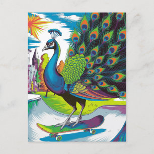Carte Postale Un paon de skateboard