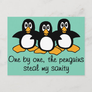 Carte Postale Un par un Les Penguins Drôle Dire Design