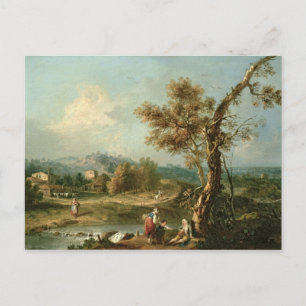 Carte Postale Un paysage de rivière Italianate avec des voyageur