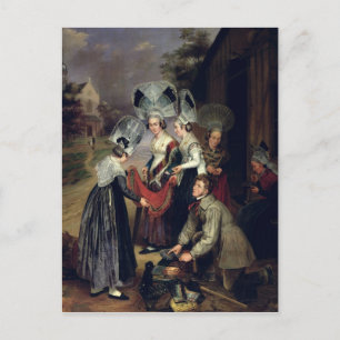 Carte Postale Un pédaleur vend des écharpes aux femmes de Troyes