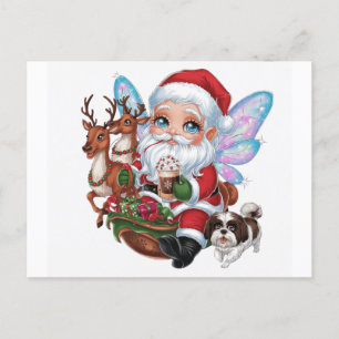 Carte Postale Un Père Noël de fée mignon avec éclat