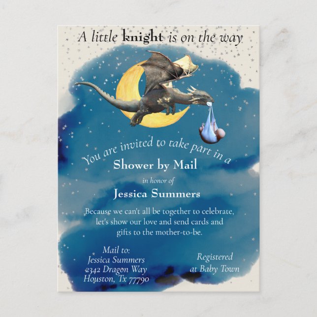 Carte Postale Un Petit Baby shower Dragon Chevalier Par Mail Sil (Devant)