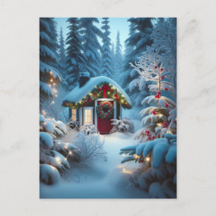 Carte Postale Un petit Cabine dans les bois   Noël festif