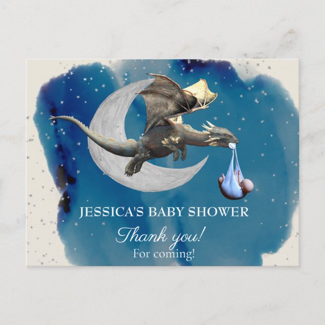 Carte Postale Un petit Merci de Baby shower de dragon chevalier (Devant)