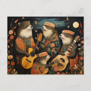 Carte Postale Un quatuor amusant d'adorables musiciens de loutre