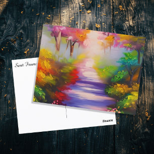 Carte Postale Un sentier forestier à travers les feuilles d'auto