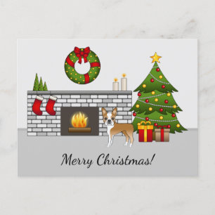 Carte Postale Un Terrier De Boston Dans Une Salle De Noël Festiv