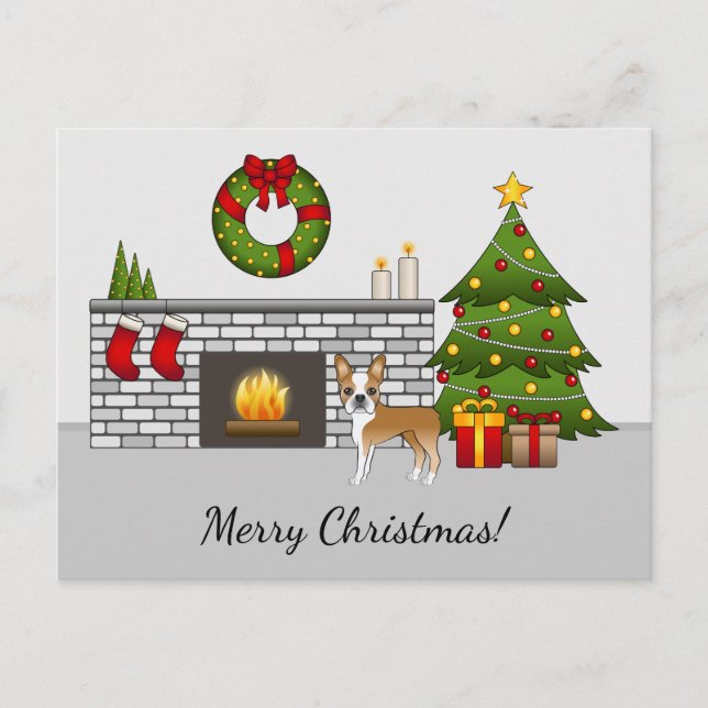 Carte Postale Un Terrier De Boston Dans Une Salle De Noël Festiv (Devant)