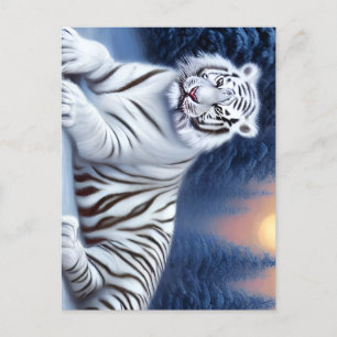 Carte Postale Un tigre blanc assis dans la neige