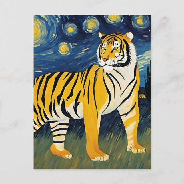 Carte Postale Un tigre dans la nuit étoilée (Devant)