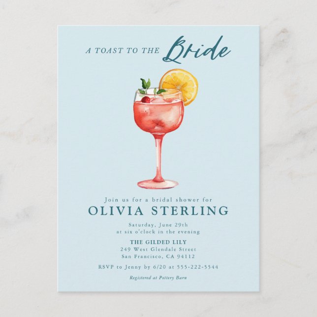 Carte Postale Un Toast À La Mariée Bleue Douche Nuptiale Invitat (Devant)