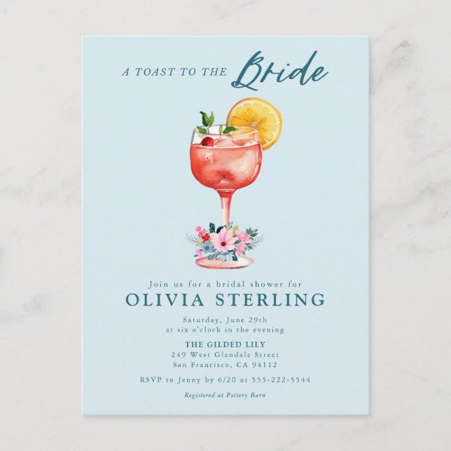 Carte Postale Un Toast À L'Invitation De La Mariée Douche Marial (Devant)