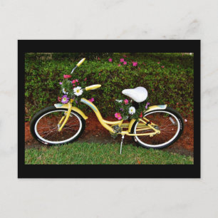 Carte Postale Un vélo jaune recouvert de fleurs - dos drôle
