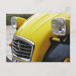 Carte Postale Un vieux Citroen noir et jaune 2CV 2 CV, détail