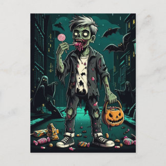 Carte Postale Un Zombie Manger Un Bonbon D'Halloween
