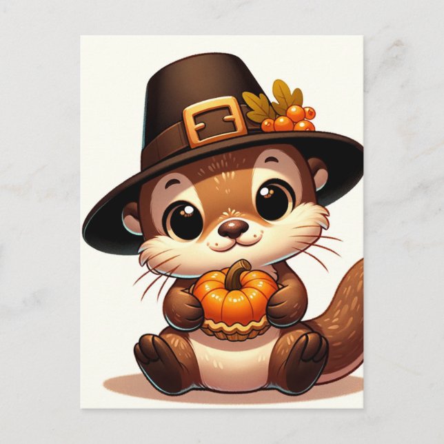Carte Postale Une adorable loutre de Thanksgiving (Devant)