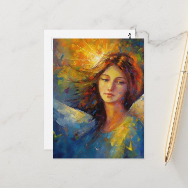 Carte Postale Une Belle Dame Ange (Devant/Arrière en situation)