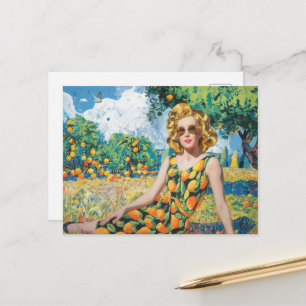 Carte Postale Une belle femme dans une orangeraie