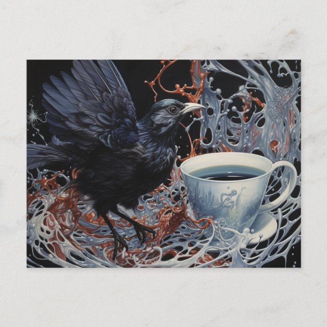 Carte Postale Une corneille et du café (Devant)