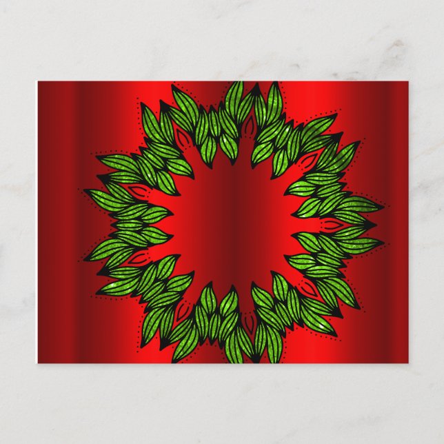 Carte Postale Une couronne verte pour Noël rouge (Devant)