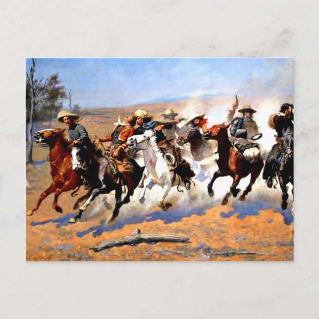 Carte Postale Une course pour le bois, peinture de Remington, (Devant)