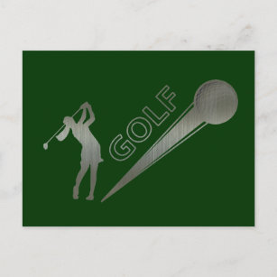 Carte Postale Une dame de golf en métal frappant balle de golf