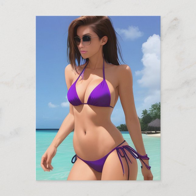 Carte Postale Une dame en bikini violet (Devant)