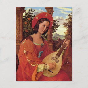 Carte Postale Une dame en rouge Jouer à une traîne