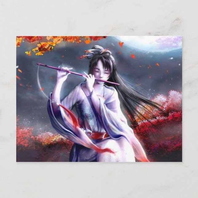 Carte Postale Une Dame Japonaise Jouant Une Flûte (Devant)
