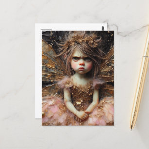 Carte Postale Une drôle de fée grincheuse en rose
