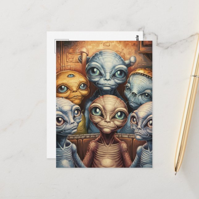 Carte Postale Une famille d'aliens (Devant/Arrière en situation)