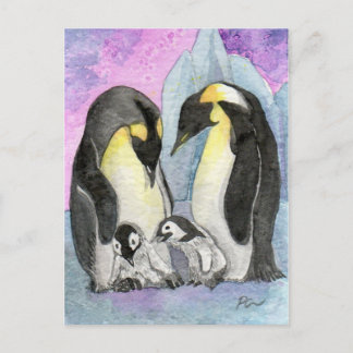 Carte Postale Une famille d'art de pingouins se rassemblent