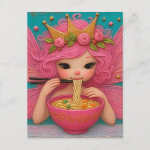 Carte Postale Une Fée Avec Des Cheveux Roses Mangeant Un Ramen
