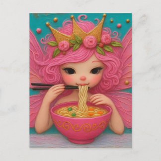 Carte Postale Une Fée Avec Des Cheveux Roses Mangeant Un Ramen