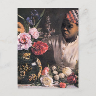 Carte Postale Une femme africaine plantant des fleurs dans un va