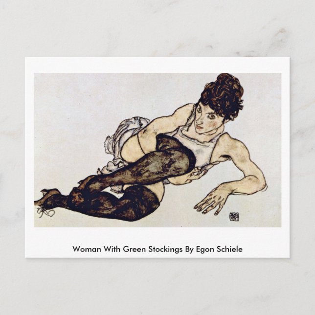Carte Postale Une Femme Aux Rangements Verts Par Egon Schiele (Devant)
