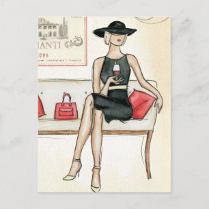 Carte Postale Une Femme Boit Du Vin Rouge