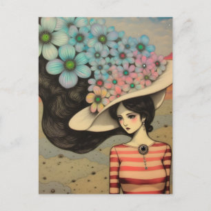 Carte Postale Une femme dans un Casquette floral
