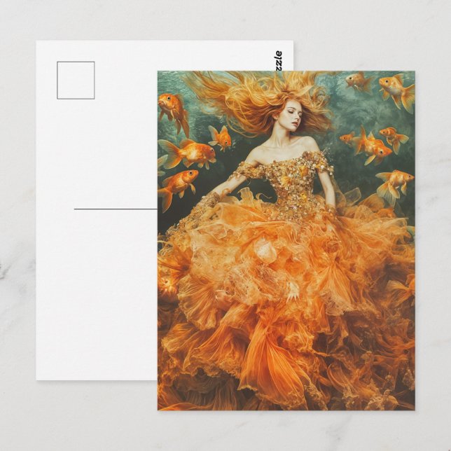 Carte Postale Une femme dans une robe GoldFish (Devant / Derrière)