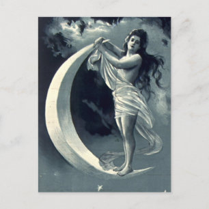 Carte Postale Une femme de l'Art Nouveau sur la lune du croissan