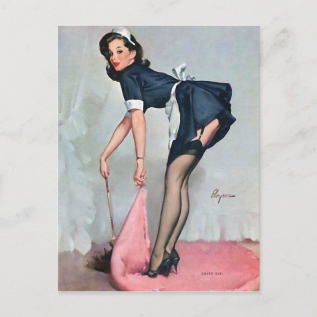 Carte Postale Une femme de ménage française balaie la pointe ver (Devant)